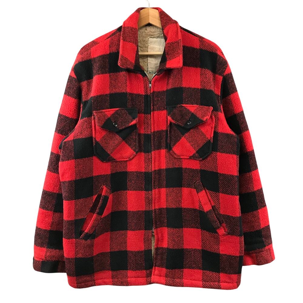 Vintage Canyon Guide Buffalo Plaid  Wool Blend Jacket Men L Trucker Coat Sherpa
